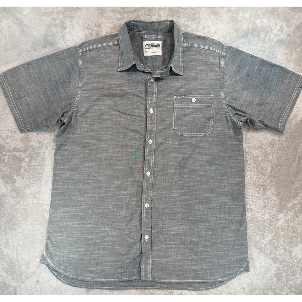 Mountain Khakis Mens Button Down Short Sleeve Shirt Texture Grey Large